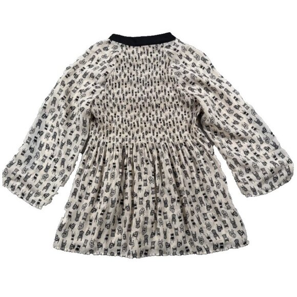 Sunny Leigh Womenβs Smocked Tunic Top Size XL Black Chair Print LS Semi Sheer - Picture 2 of 16